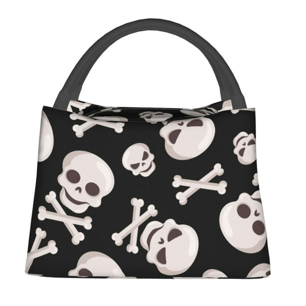 Fotbe black white Skull bone Bolsa Térmica Portátil con Estampado, Bolsa de Entrega de Alimentos Aislada, Bolsa Reutilizable de Gran Capacidad para Comidas y Supermercado