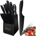 thumbnail image 1 of Knife Set with Block, Kitchen Knife Set with Block, 15 Pcs High Carbon Stainless Steel Block Knife Set,Kitchen Knife Set,Chef Knife,Steak Knives, Black (15Pcs Set), 1 of 7