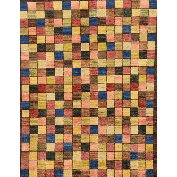 Ahgly Company Machine Washable Indoor Rectangle Abstract Yellow Area Rugs, 7' x 10'