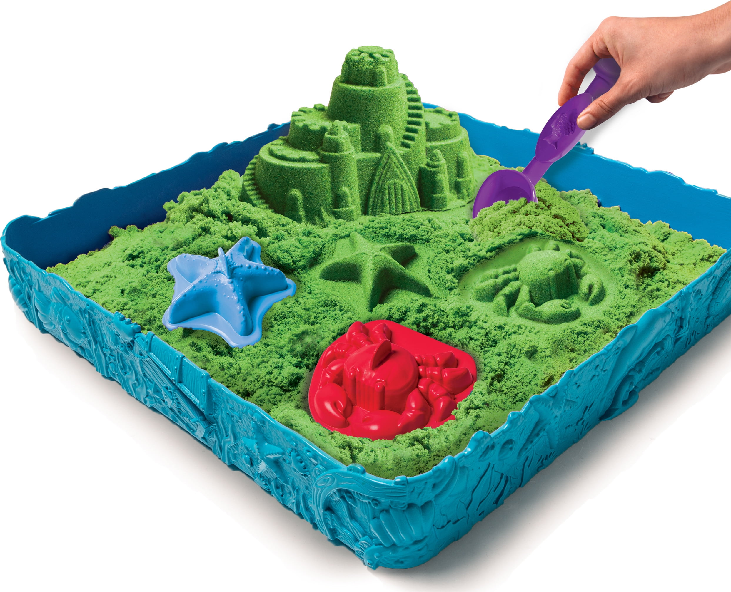Kinetic Sandcastle Kit Set 3 Molds Tool BLUE Sand & Play Tray Never Dries  Out