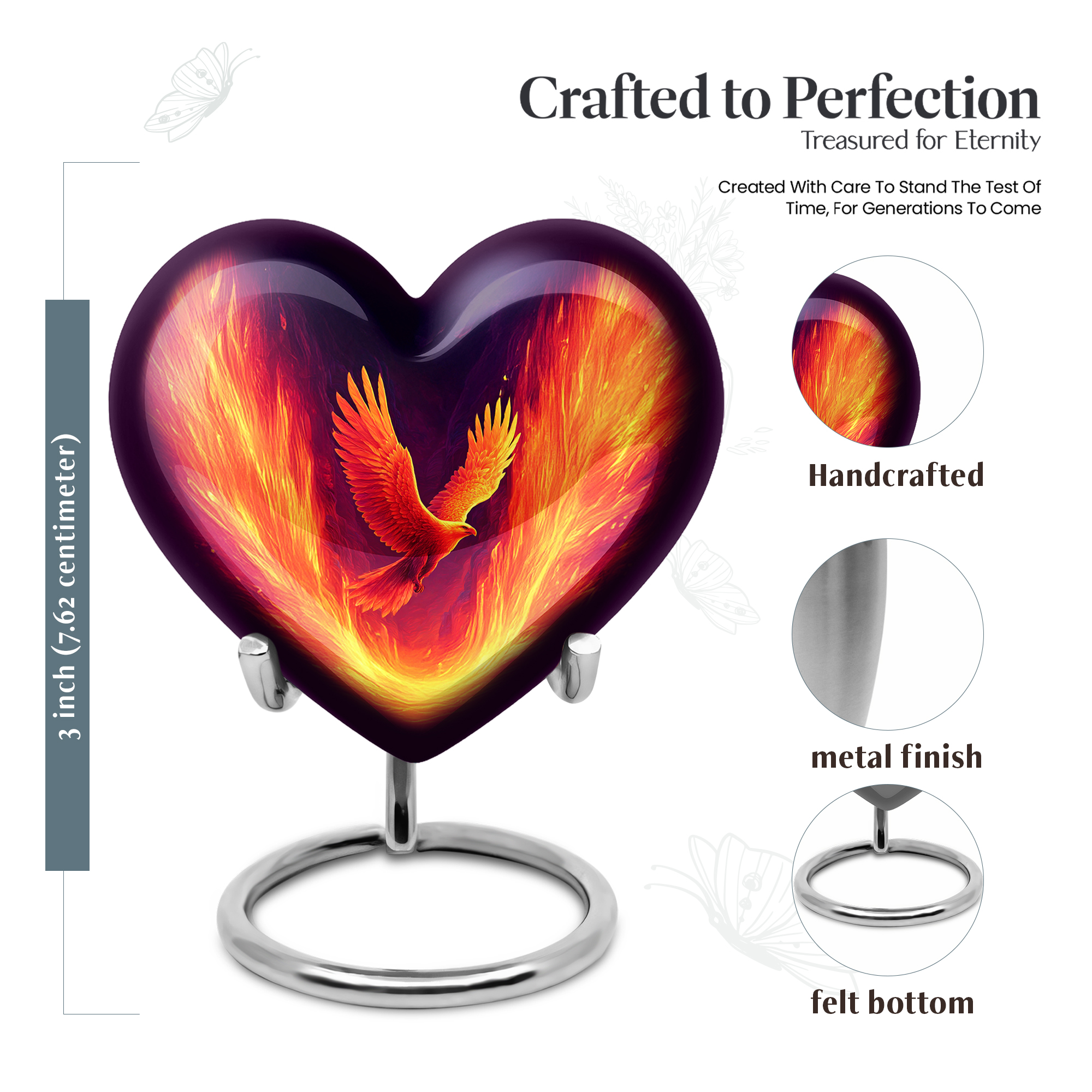 MUKTIVE Phoenix Urns for Human Ashes Mother & Father, dark Blue Heart Keepsake Cremated Ashes Holder, Unique Ash Little Urns for Humans for Men & Women, 3 Inch