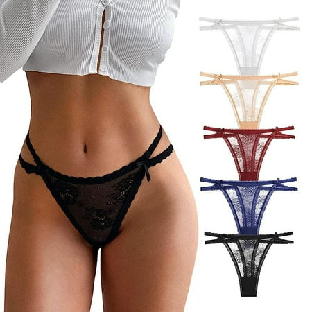 

5 Pack Women s Underwear Cotton Thongs T Back See Through G-Strings Sexy Lace Breathable Bikini Panties Teens Underwear
