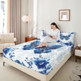 thumbnail image 4 of Homewish Blue Butterfly Chic Floral Flowers 4pcs Bed Sheets for Girls Teens, King Size Exotic Style Sheet Set, 4 of 7