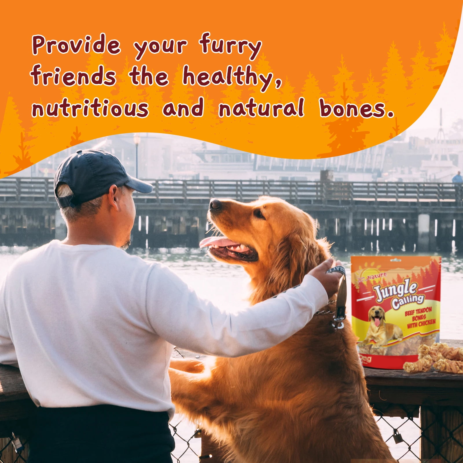 (2 pack) Jungle Calling Beef Tendons for Dogs, Chicken Wrapped Tendons Dog Chews Long Lasting Hip and Joint Supplement for Dogs with Glucosamine (Knotted Bone), 14 OZ