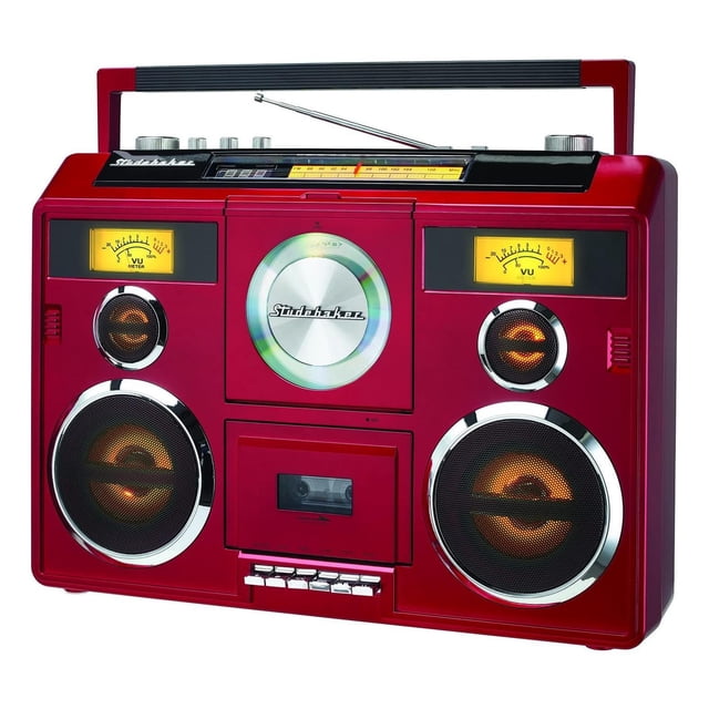 Estación de Sonido Estéreo Boombox Rojo con Bluetooth y Grabadora de Casete