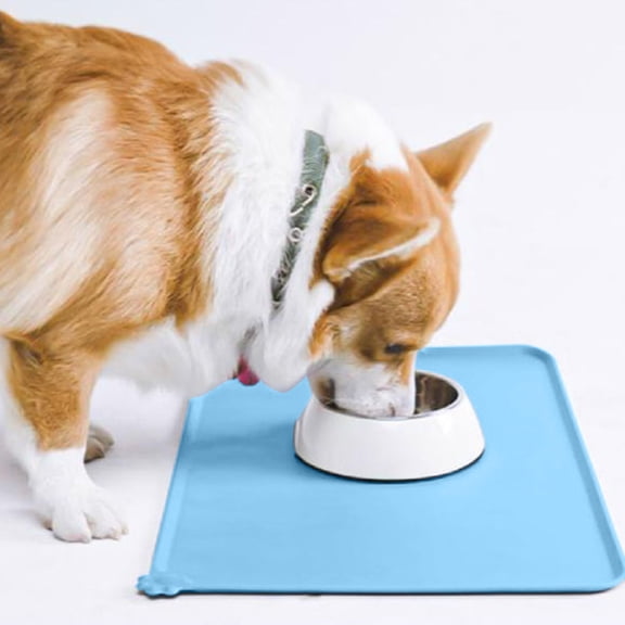 VMWMSSR Silicone Pet Feeding Mat Raised Edge Waterproof Dog Cat Food Water Bowl Tray Non Spill Proof Pet Placemat For Indoor Puppy Kitten Feeding Station(Blue-18.90")
