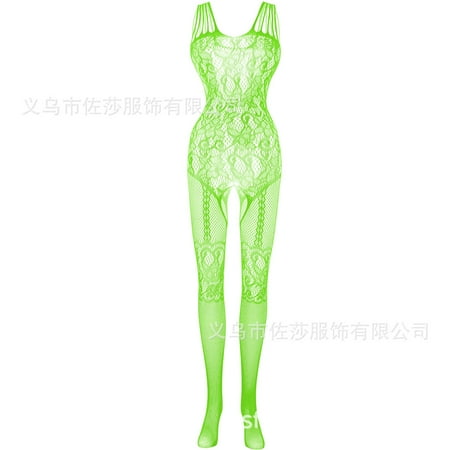 Generic Sexy Lingerie Sexy Suspenders Black Real Person Hollowed-out and Crotchless Mesh Bodysuit Stockings Jacquard Mesh Stockings W062