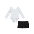 thumbnail image 4 of Sinleey Kids Girls Long Sleeves Crew Neck Ballet Dance Unitards Athletic Bodysuit with V-front White&Black 8, 4 of 5