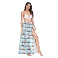 thumbnail image 2 of FORMRS Womens Long Sarong Beach Wrap Semi-Sheer Bikini Skirt Bathing Swimsuit Cover Up, Cartoon Train Pattern, 2 of 7