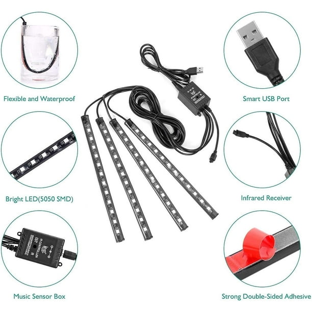 Car Led Strip Lights 4pcs 48 Usb Led Interior Lights Walmart