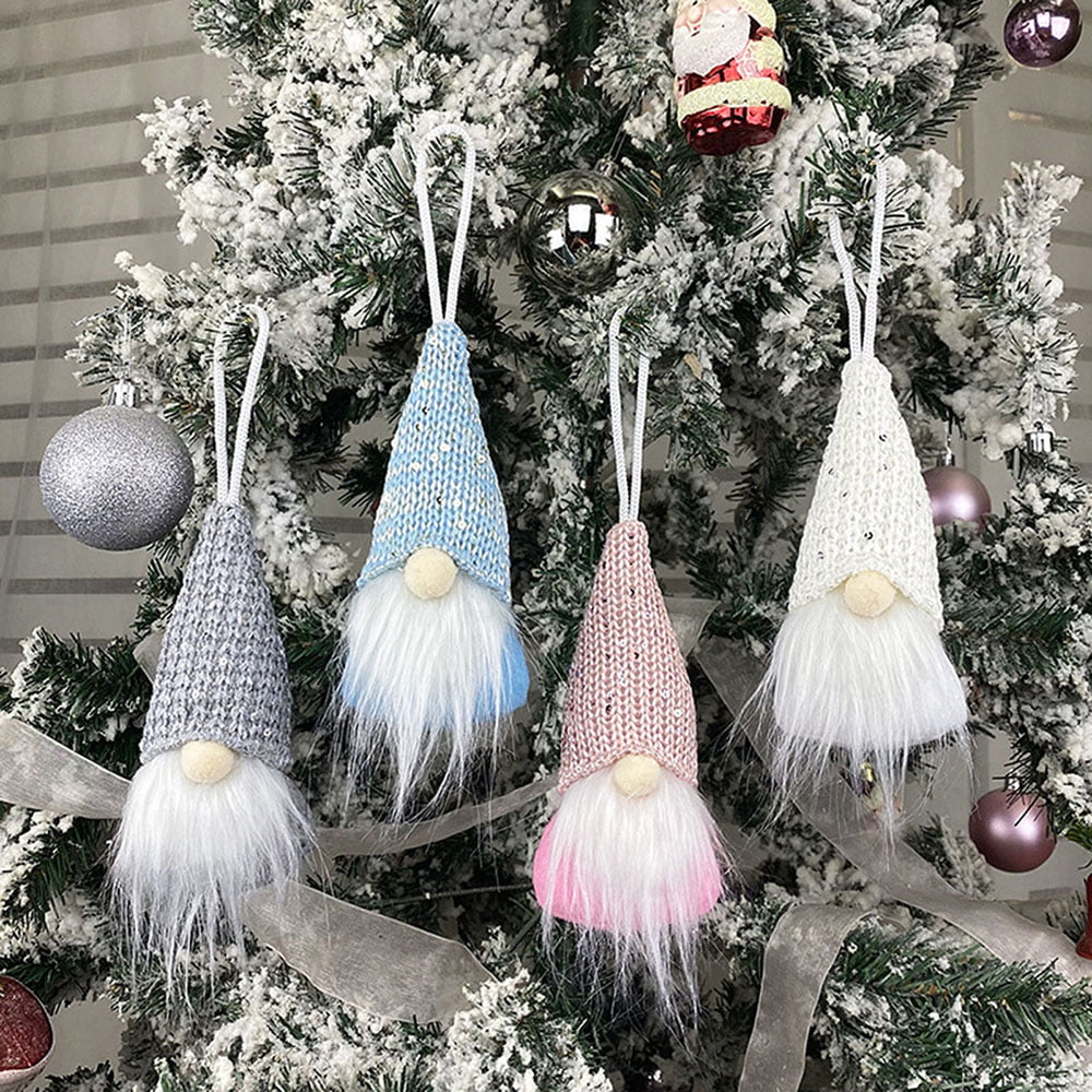 4Pcs Christmas Tree Hanging Gnomes Ornaments Set Plush Elf Hanging Holiday Decor 