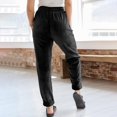 thumbnail image 4 of Lumtrix Womens Corduroy Pants Straight Leg Loose Comfy Elastic High Waist Pants Casual Drawstring Work Trousers with Pockets Black XL, 4 of 7