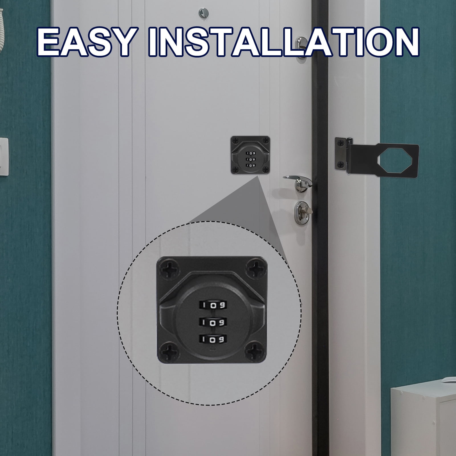 Uxcell Cabinet Password Hasp Lock 3-Digit 180 Degree Barn Door Lock Security Combination Latch Lock for Drawers Cabinet Black 3.5"