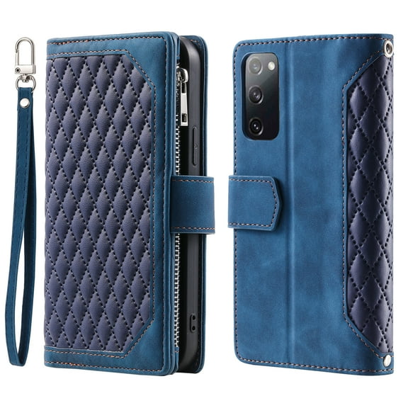 Wallet Case for Samsung Galaxy S20 FE (6.5 Inch) with Kickstand Card Slots Wrist Strap Case, Magnetic Shockproof Flip Phone Cover for Samsung Galaxy S20 FE,Blue