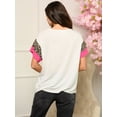 thumbnail image 3 of Fantastic Fawn Womens Color Block Animal Print Short Sleeve Round Neck Top,White (Medium), 3 of 4