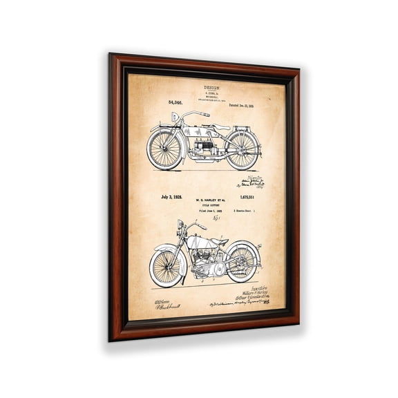 Vintage Harley Davidson Decor 1919 and 1928 Framed Motorcycle Patent Print, Unique Harley Davidson Wall Art, Man Cave Motorcycle Gifts For Men, 2136W