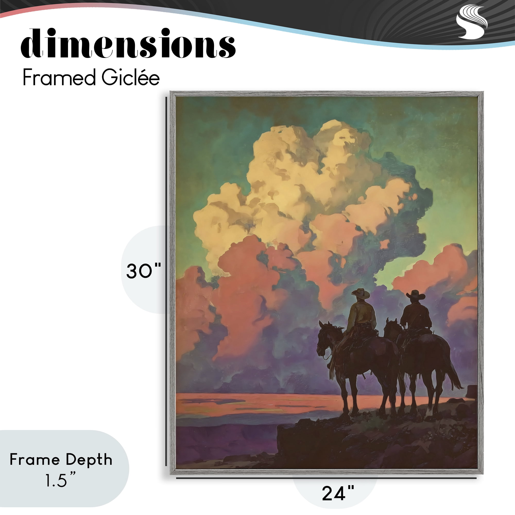 Stupell Industries Cowboys Silhouetted Against Clouds Gray Framed Giclee Art, design by Arlington Prints