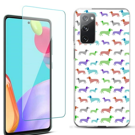 Slim-Fit Protective Phone Case for Samsung Galaxy S20 FE 5G Fan Edition, with Tempered Glass Screen Protector, by OneToughShield ® - Colorful Dachshund/Puppy