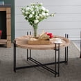 thumbnail image 3 of GZXS 31.7" Round Farmhouse Coffee Table with Wood Top and Black Metal Legs, Rustic Modern Accent Center Table for Living Room (Brown+Black), 3 of 9