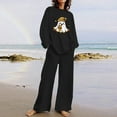 thumbnail image 2 of QIUOMBBP Womens 2 Piece Outfit Fall Clothes Halloween Ghost Print Long Sleeve Crew Neck Tops Matching Wide Leg Pants Loose Casual Sweatsuit Sets, Black, XXL, 2 of 5