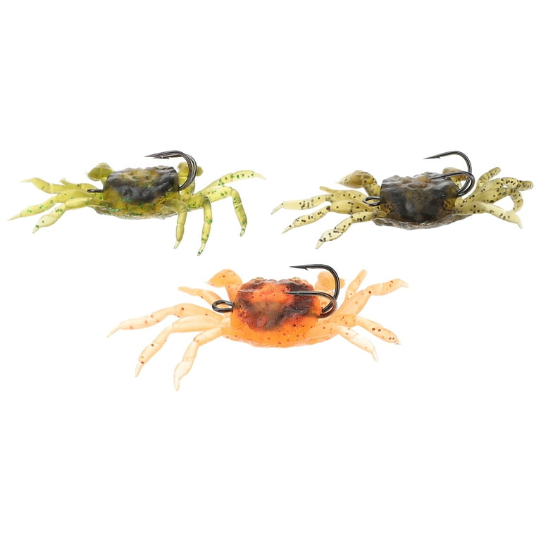 3pcs Artificial 3D Simulation Crab Lure Baits Simulation Fish Baits Fishing  Lures Fishing Supplies with Hook（Brown, Green and Orange) 