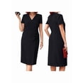 thumbnail image 3 of Women'S V Neck Short Sleeve Dress Solid Color Plus Size Casual Summer Maxi Day Gown Office Wear Black XXL, 3 of 7
