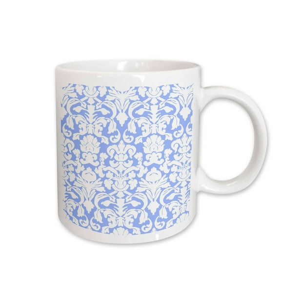 3drose, Pastel Baby Blue and White French Floral Fancy Damask Pattern - Classic Classy Elegant and Stylish, 15oz Mug