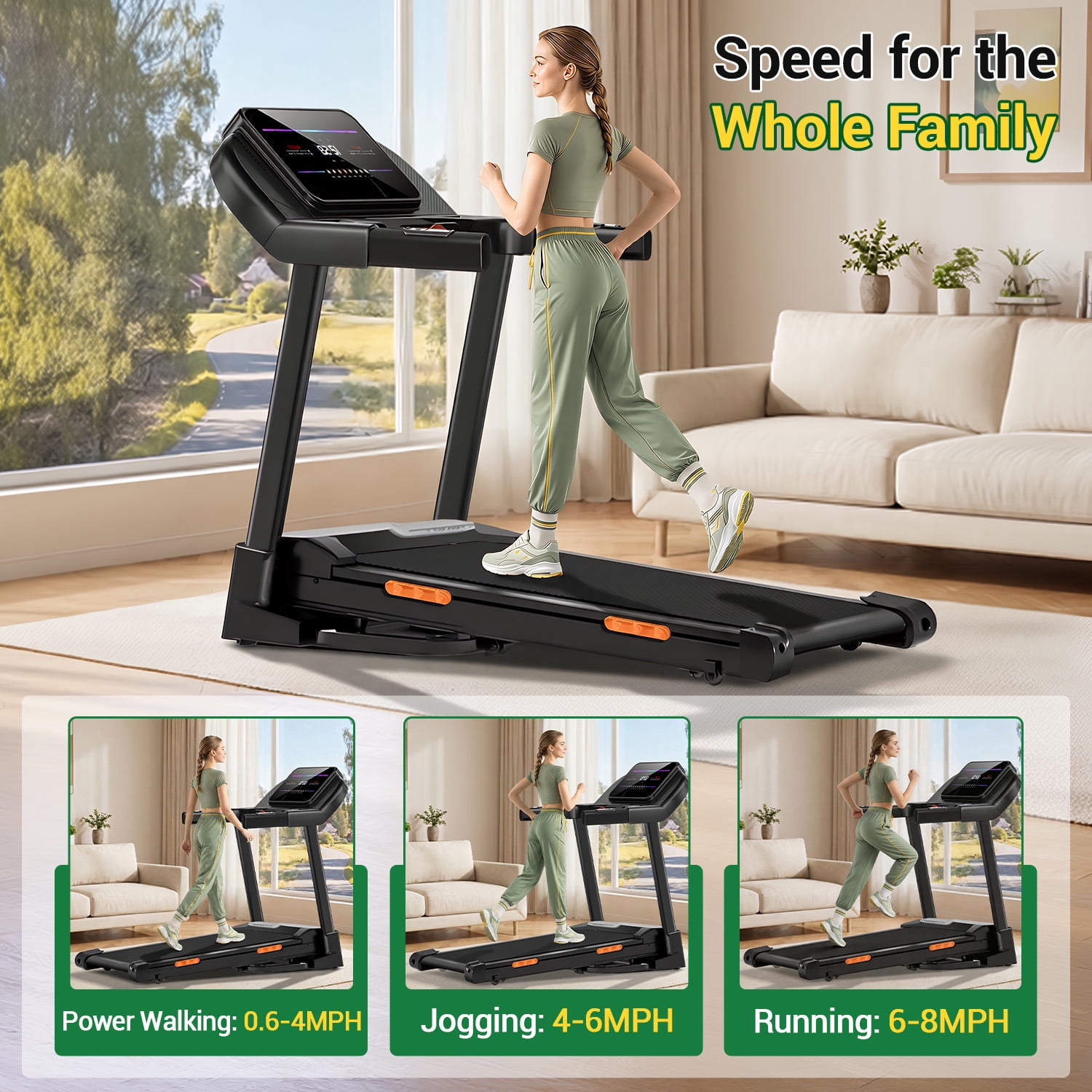 CURSOR FITNESS 19% Auto Incline Folding Treadmill, 4.0HP Quiet Brushless Motor, 400 lbs Capacity, 8.0 MPH for Home