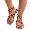 thumbnail image 3 of CAICJ98 Walking Shoes Women Ladies Fashion Bohemian Summer Printed Fabric Faced Flat Bottom Ankle Strap Sandals,Red, 3 of 5