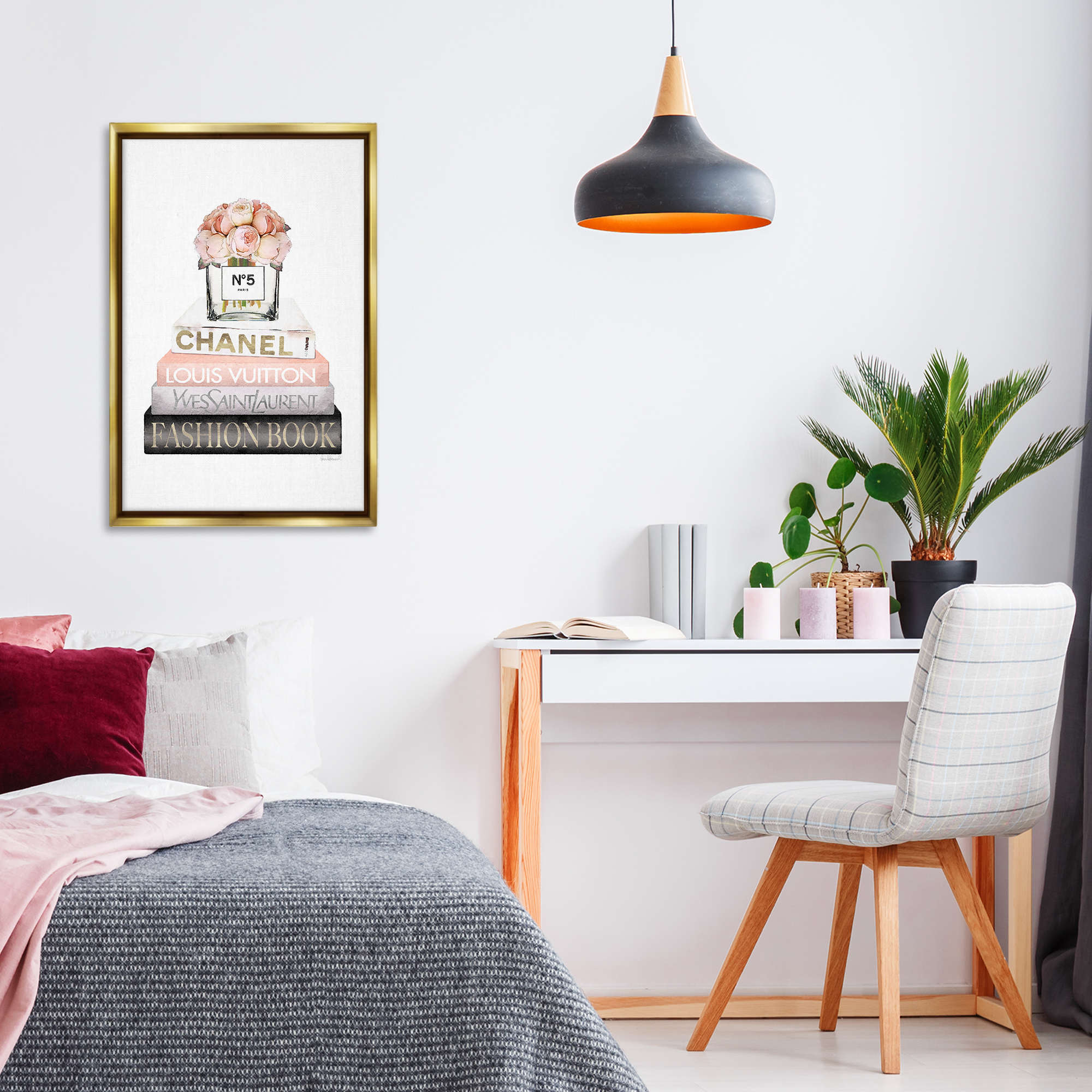 Stupell Industries Fashion Bookstack Peonies Botanical & Floral Painting Gold Floater Framed Art Print Wall Art, 21 x 31