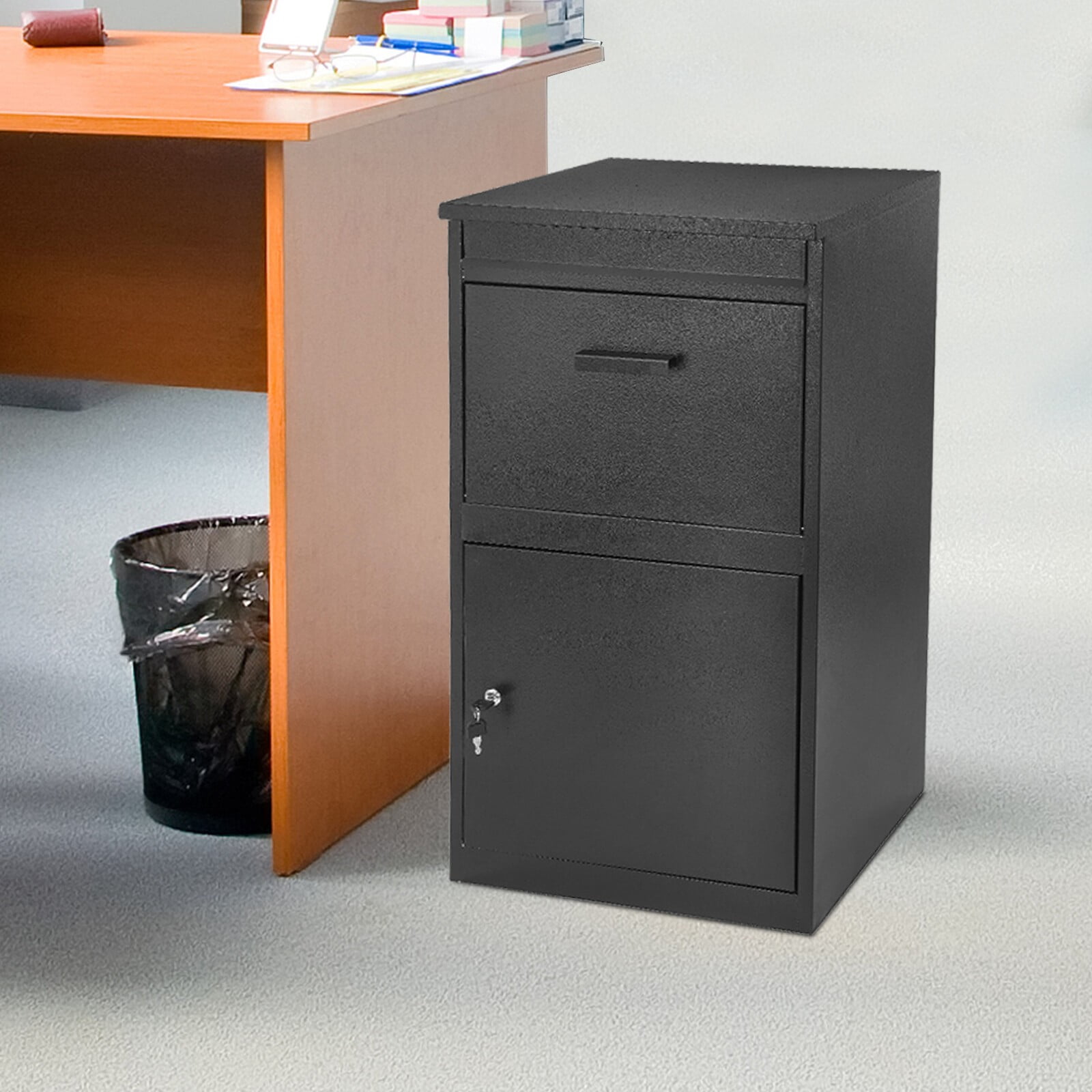 48*38*90cm Delivery Box Wall-Mount Parcel Drop Box Mail Box with Key Lock Black for Homes, Restaurants, Offices