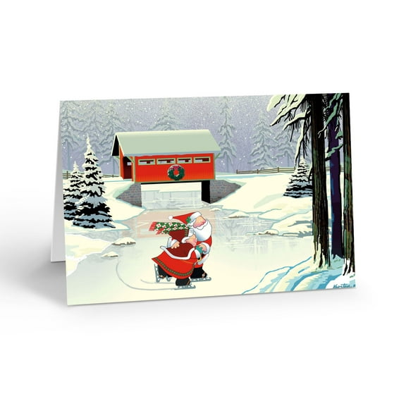 Santa and Mrs. Clause Ice Skating Holiday Cards - 18 Cards with 19 Envelopes - C