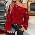 thumbnail image 6 of Laqbezok Women's Sexy Off Shoulder Sequin Top, Sparkly Long Sleeve Party Blouse, Festive Christmas Shiny Outfit, 6 of 6