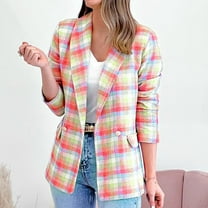 jsaierl Women's Plaid Blazers Houndstooth Long Sleeve Open Front Lapel Collar Jackets with Pockets