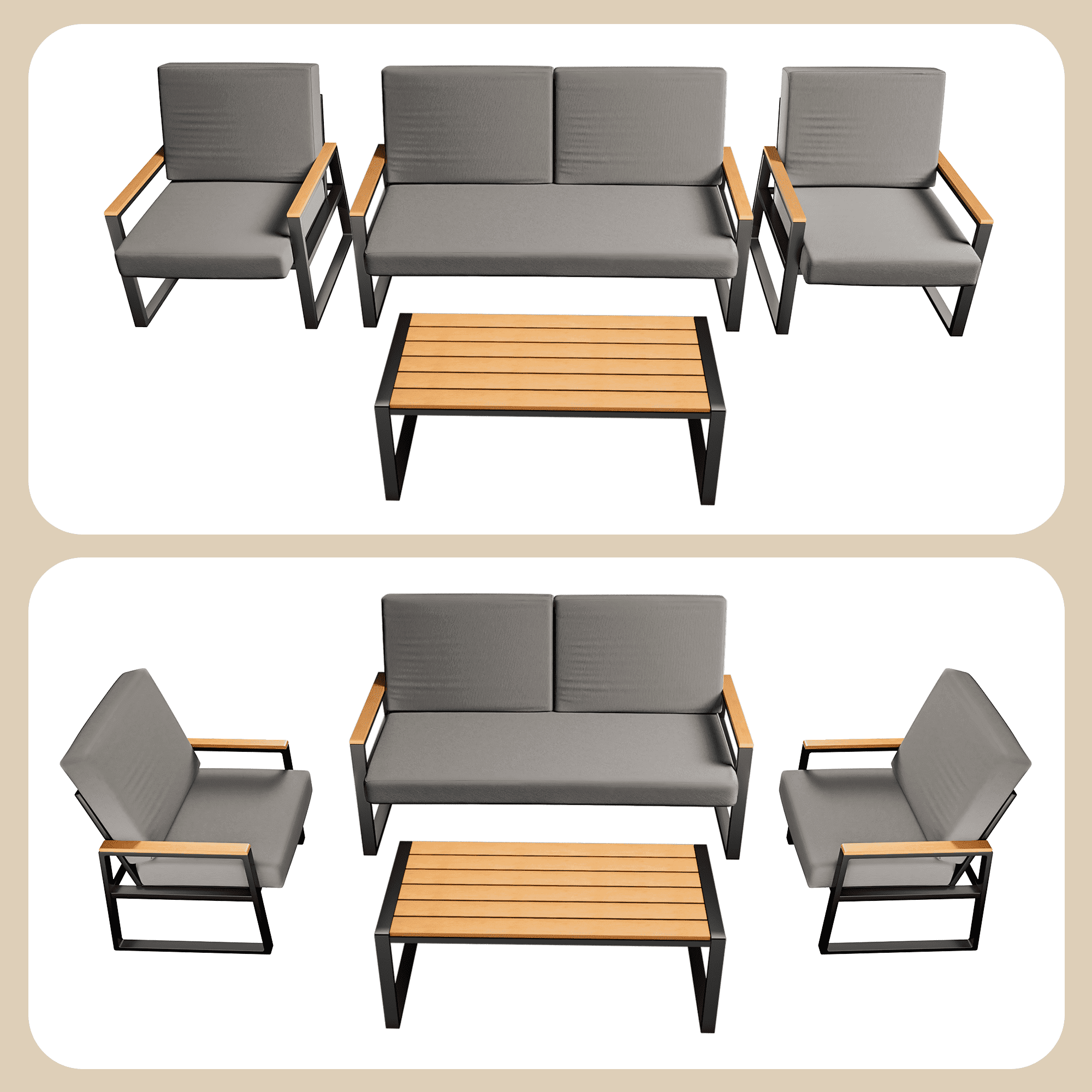 Asofer 4-Piece Patio Furniture Set, Weatherproof Outdoor Conversation Set with Thick Cushions and Coffee Table for lawn, Yard, Poolside