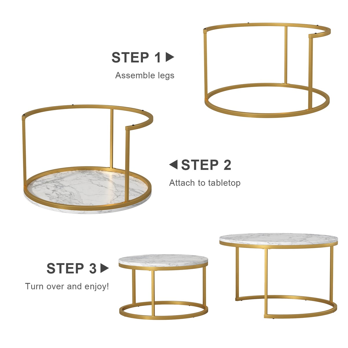Resenkos Marble Coffee Tables, Round Nesting Side Tables with Gold Metal Frame, White&Gold, Set of 2 Resenkos Marble Coffee Tables, Round Nesting Side Tables with Gold Metal Frame, White&Gold, Set of 2