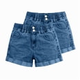 thumbnail image 2 of Gamviast Girls Denim Shorts Elastic Waist Button Front Cuffed Hem Jean Shorts with Pockets Durable Cotton Stretch Summer Casual Play Bottoms Blue 5-6Years, 2 of 7