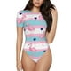 thumbnail image 1 of Balery Flamingo1 Body de cuello redondo de manga corta para mujer Tops de manga corta Tops básicos-Large, 1 of 7