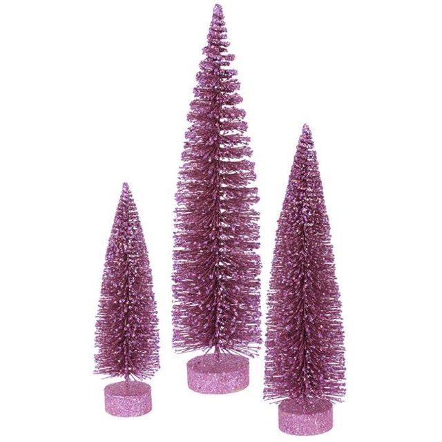 Vickerman L137509 Orchid Glitter Oval Tabletop Tree Set, 12-16-20 in.