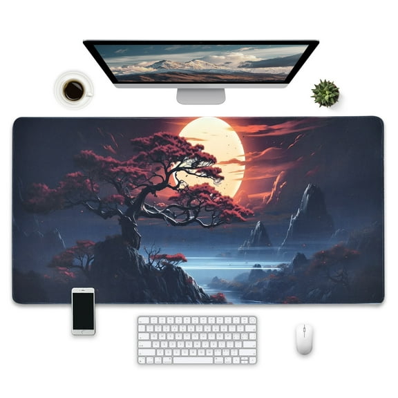 Gaming Mouse Pad, Japanese Art Landscape Design, 31.5 x 15.7 inches, Extended XXL Desk Mat, Non-Slip Base