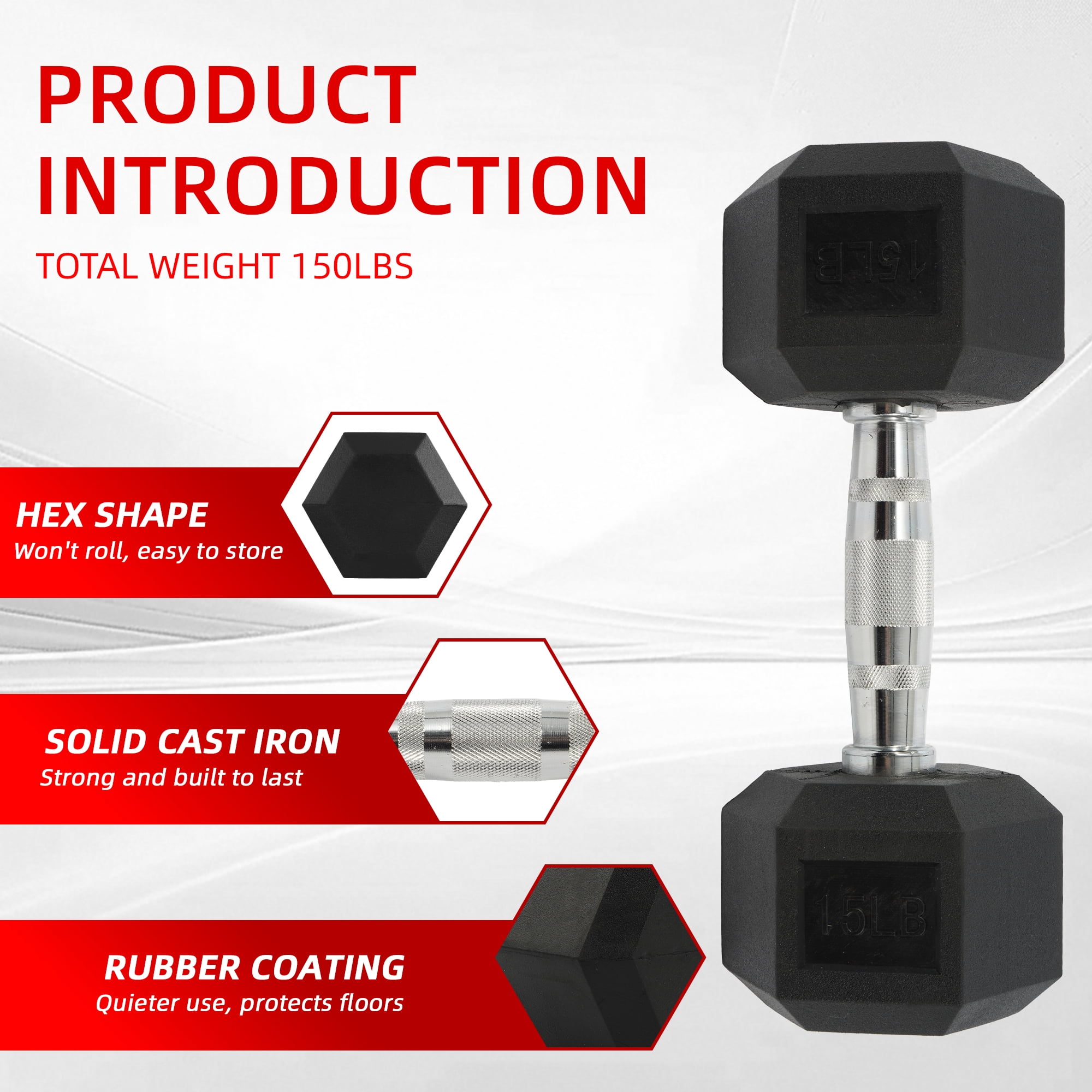 Sprint Demon 150LB Coated Hex Dumbbell Weight Set and A-Frame Storage Rack, 5-25 lbs Pairs