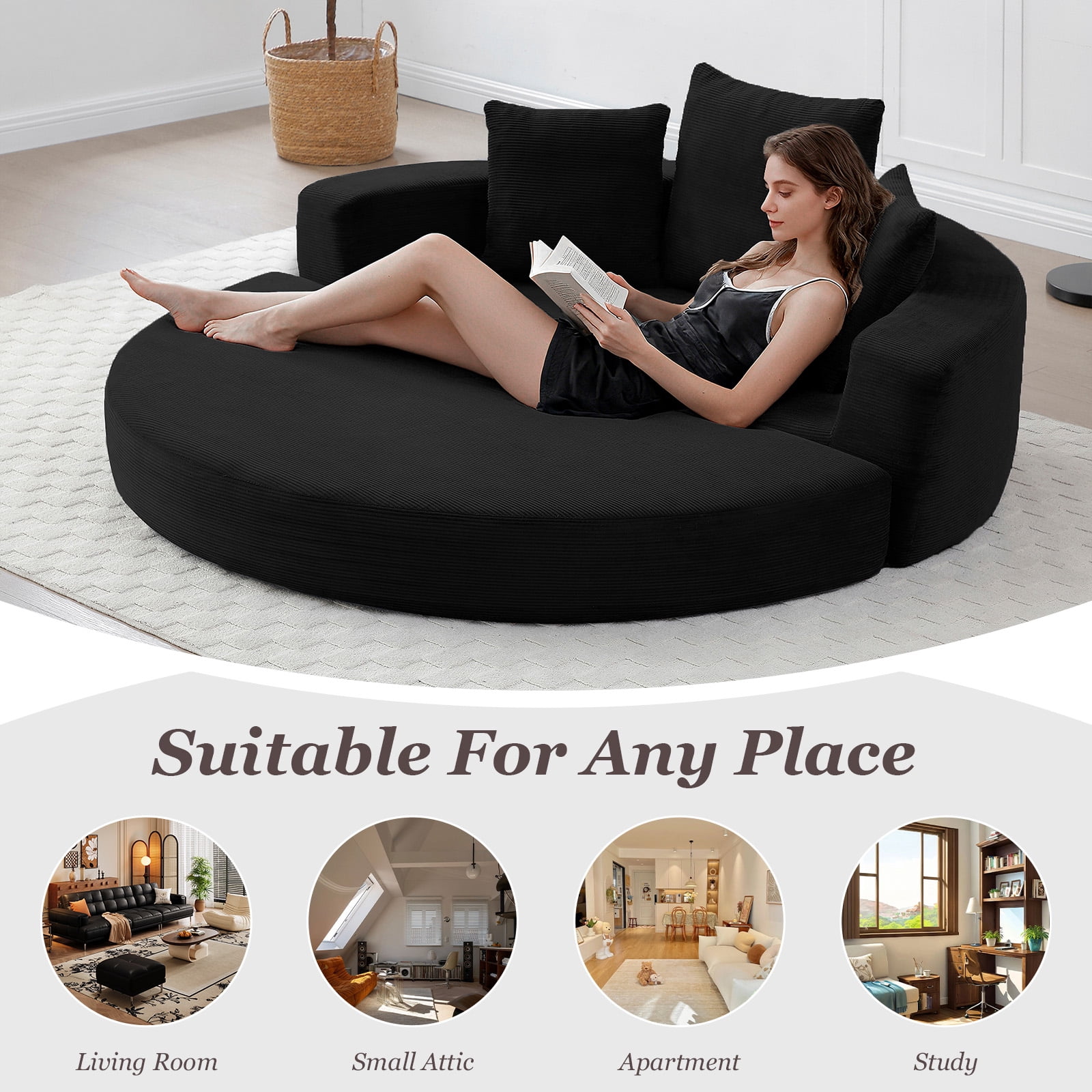 MOONMISS Convertible Sofa Couch Bed,Multi-Functional,Circular Bed,Adjustable Futon Sofa For Apartment Office Bedroom Living Room,Black