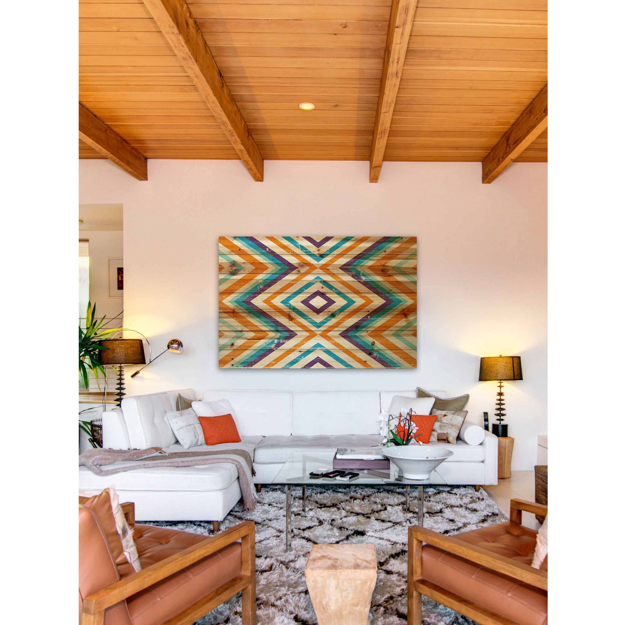 Marmont Hill - "Orange Lines" Painting Art Print On Natural Pine Wood, 36.0" x 1.5"