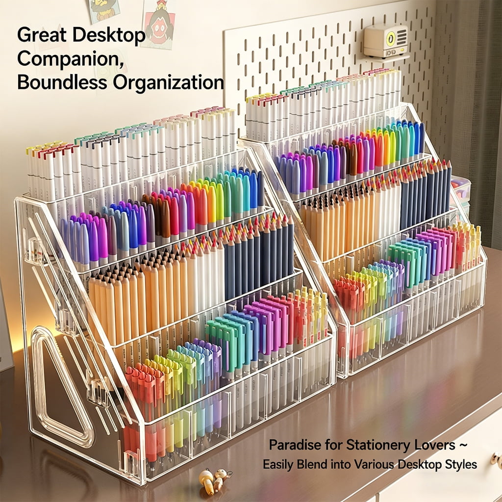 MOMOJIA Desktop Art Marker Organiser Stand Large Capacity Acrylic Marker Pen Storage Rack for Markers Highlighters Pencils