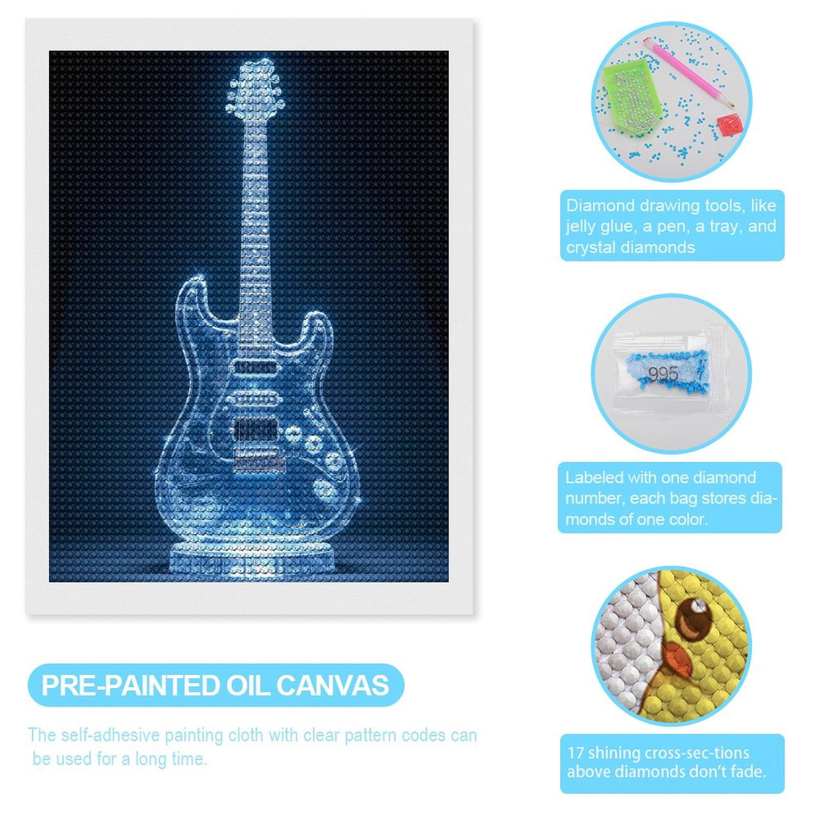 Diamond Art Kit for Adults, Illuminated Crystal Guitar Diamond Painting for Adults Beginners, 5D DIY Diamond Art Painting Kits, Colorful Diamond Painting Craft for Home Decor 12x16