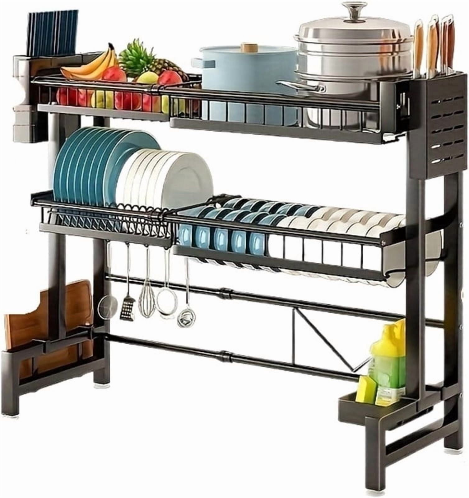 Over The Sink Dish Drying Rack, Telescopic 2 Tier Large Capacity Dish Rack, Sink Organize Stand, Kitchen Counter Storage Shelf Supplies for Plates Bowls Pots
