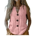 thumbnail image 2 of Camisole Tops Women Built in Bra Women Summer Linen Tank Tops Loose V Neck Button Causal Breathable Boho Sleeveless Blouse Shirt L, 2 of 9