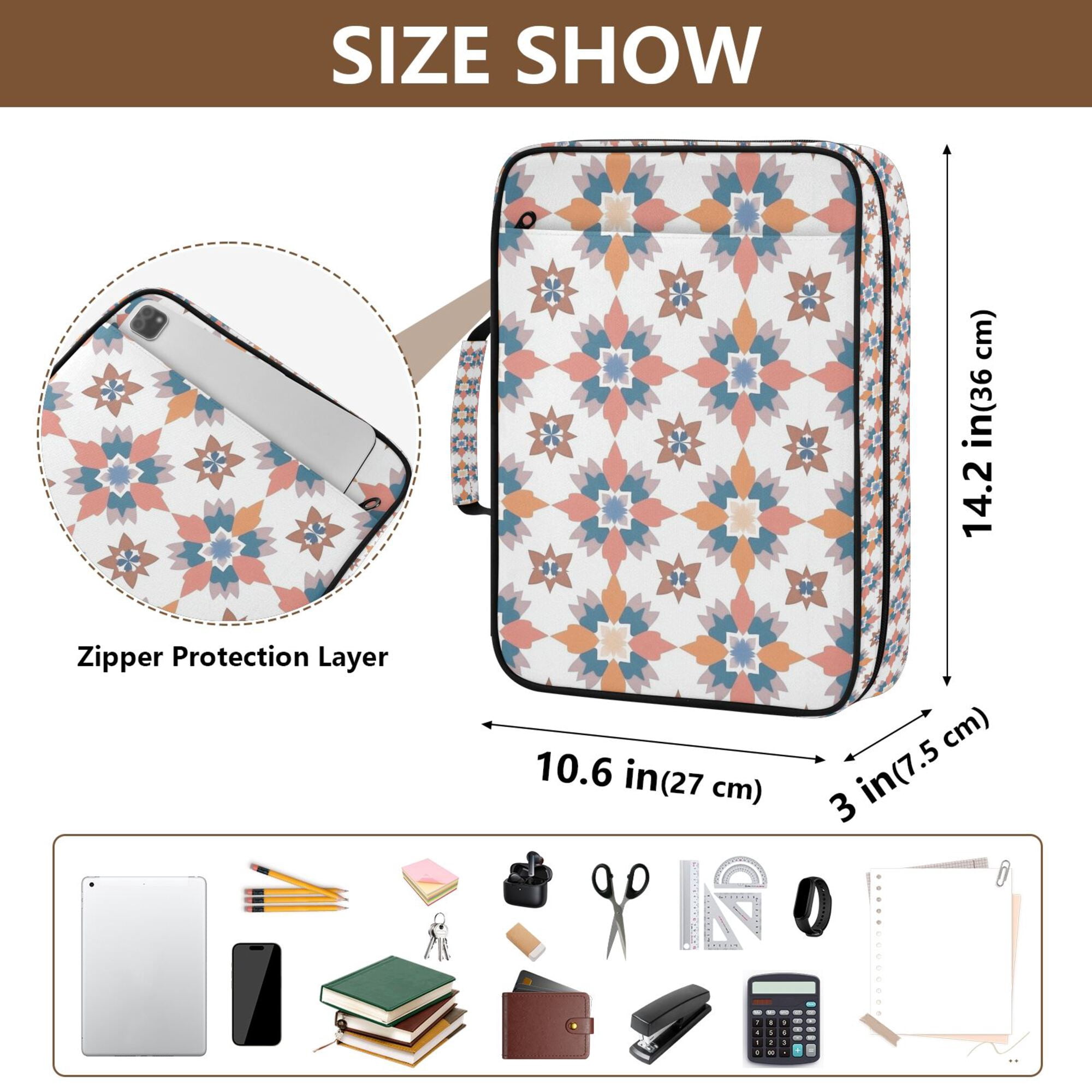 FORMRS Accordion File Folder A4 Size 7-Pocket Expanding Document Organizer Bag with 3 Ring Binder, Blue Abstract Pattern