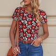 thumbnail image 4 of Rateoe Red Floral Printed Women Rash Guard Short Sleeve,Tummy control Swimsuit Surfing Swimsuit Bathing Suit Short-sleeved Onesie UPF 50+, 4 of 6