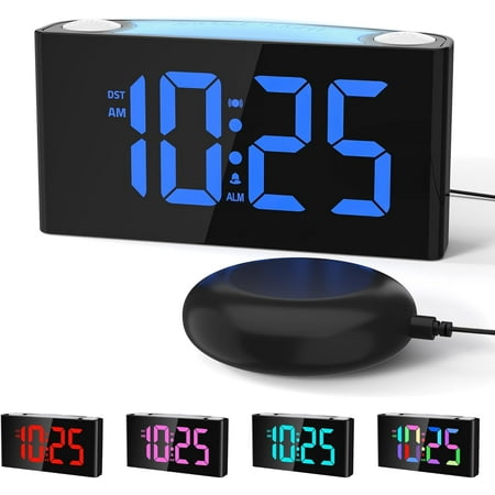 Vibrating Alarm Clock for Heavy Sleepers – Bed Shaker, 3 Wake Modes, 8 Color Light, RGB Display & photo Vibrating Alarm Clock for Heavy Sleepers – Bed Shaker, 3 Wake Modes, 8 Color Light, RGB Display &